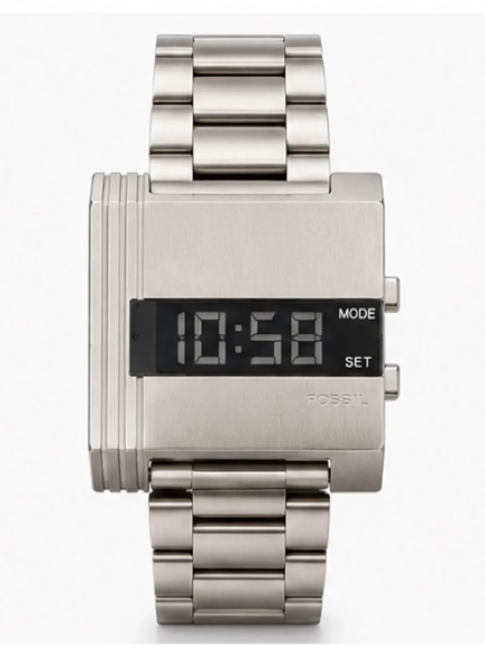Fossil Men's Digital Square Stainless Steel Watch in Silver
